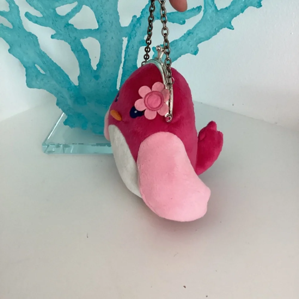 Vint. Gymboree Bird Flower Plush Handbag Animal Change Purse 6”Pink Chain strap